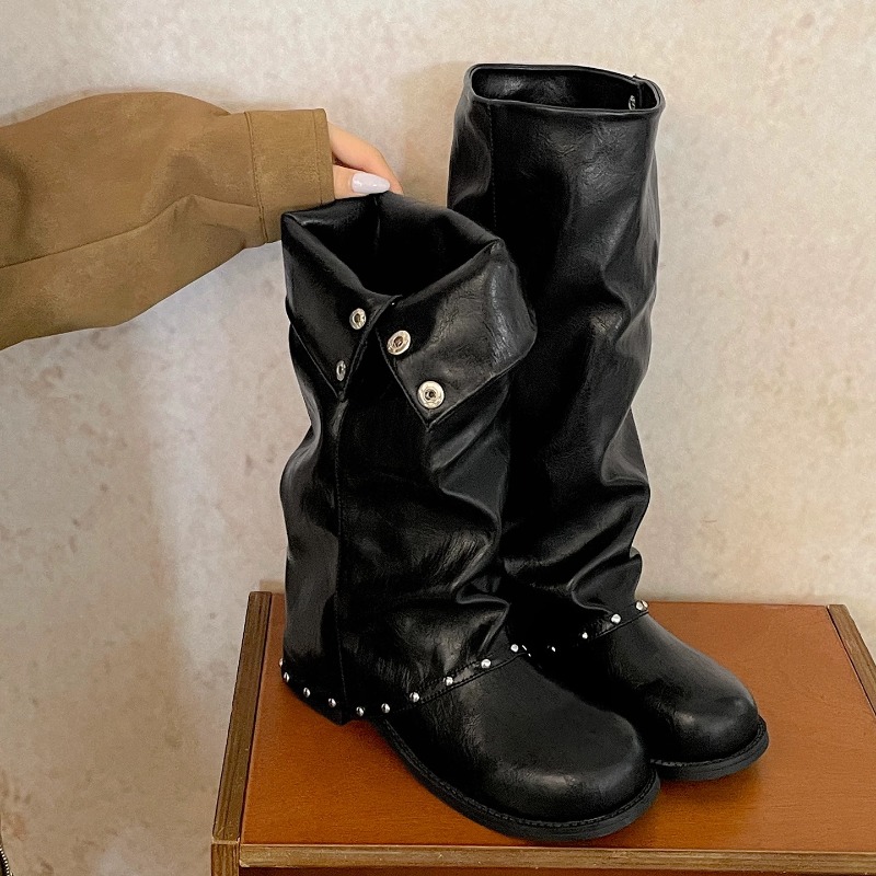 Knee High Boots Women - Damskie, luźne, wysokie buty typu „slouchy”,